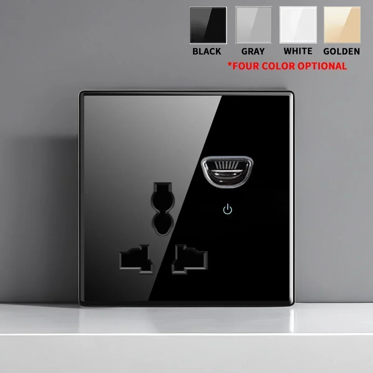 Black Tempered Glass Switch Socket with Indicator Light European British French Standard Self-Reset 1 2 3 4 Gang 16A 2Usb Socket