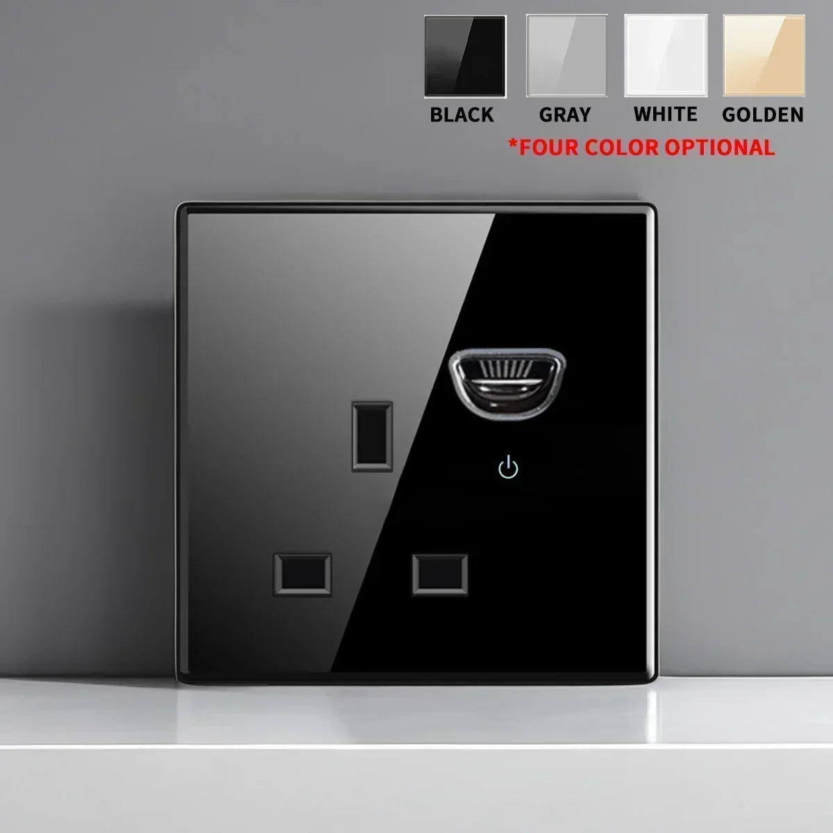 Black Tempered Glass Switch Socket with Indicator Light European British French Standard Self-Reset 1 2 3 4 Gang 16A 2Usb Socket