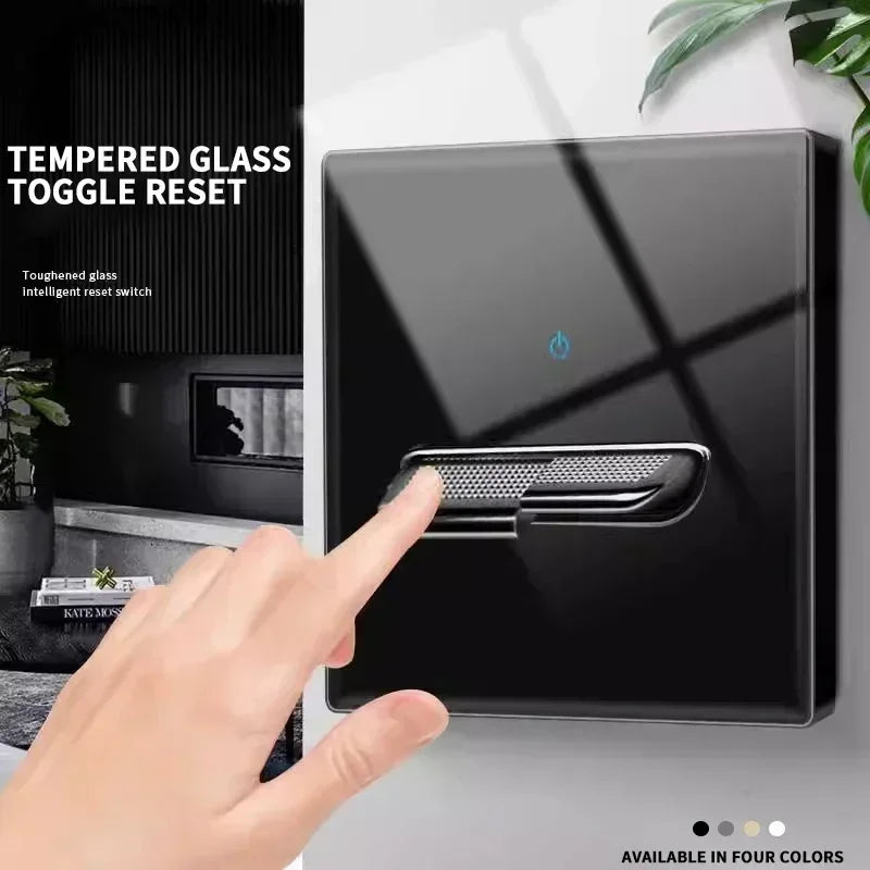 Black Tempered Glass Switch Socket with Indicator Light European British French Standard Self-Reset 1 2 3 4 Gang 16A 2Usb Socket