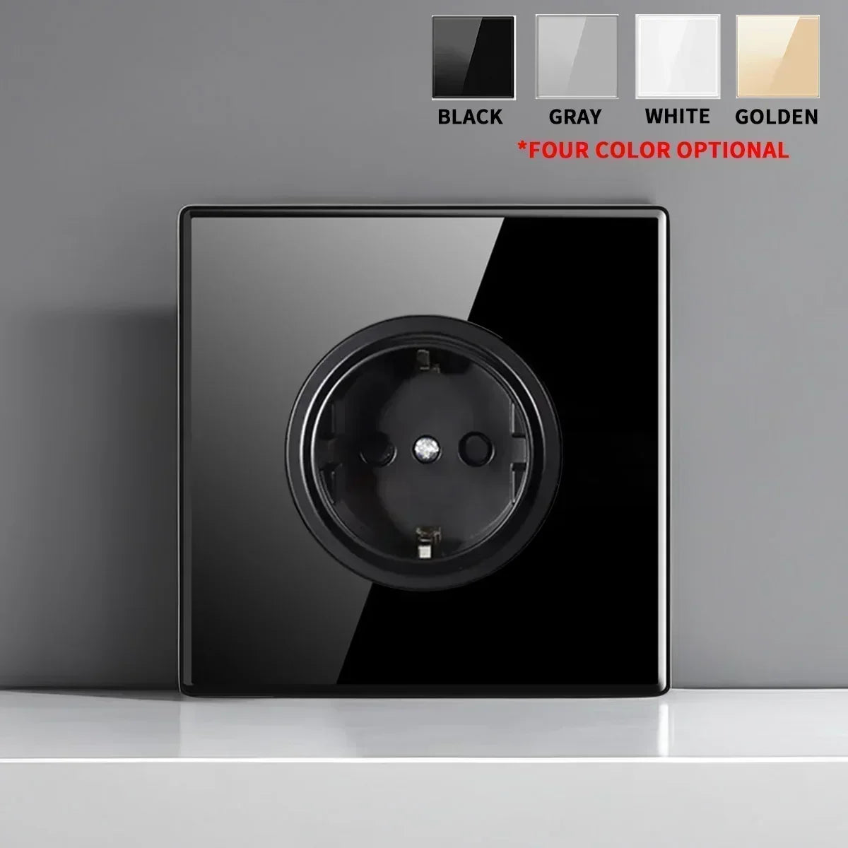 Black Tempered Glass Switch Socket with Indicator Light European British French Standard Self-Reset 1 2 3 4 Gang 16A 2Usb Socket