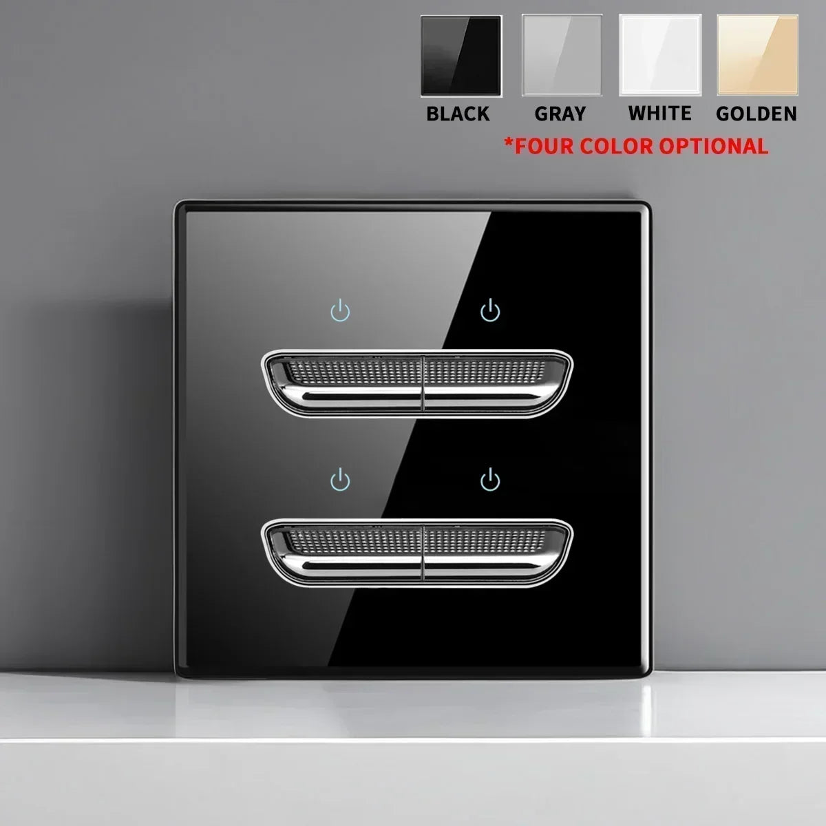 Black Tempered Glass Switch Socket with Indicator Light European British French Standard Self-Reset 1 2 3 4 Gang 16A 2Usb Socket